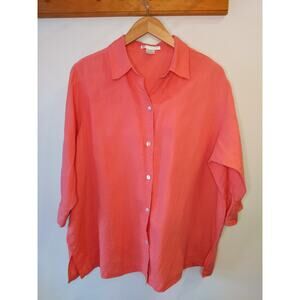 Sarah Spencer Size 1X 100% Linen Button Down Shirt Coral Pink Plus Size